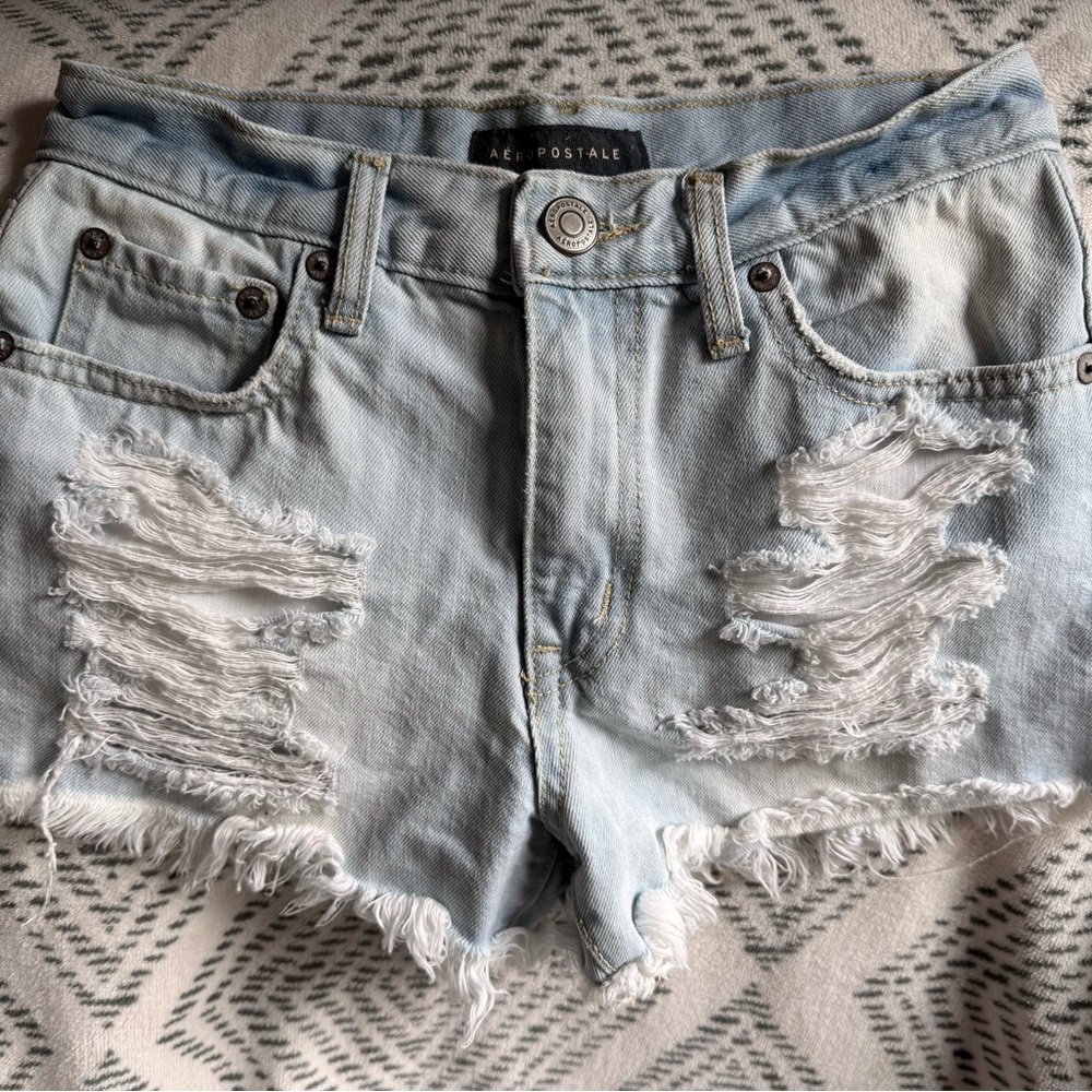 Aeropostale Light Wash Distressed Denim Shorts - Women